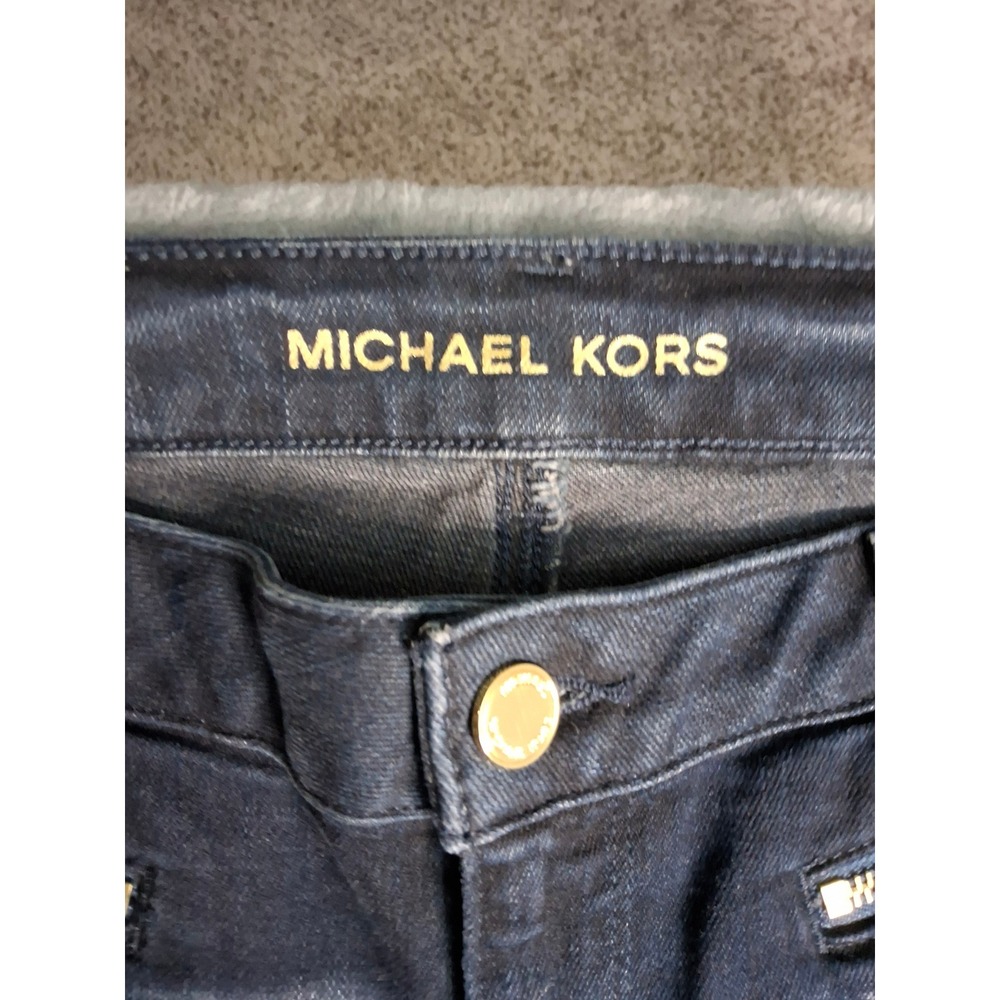 Michael Kors Womens Skinny Jeans Dark Wash Gold Zipper Detail Denim Blue Size 4 - Picture 9 of 16